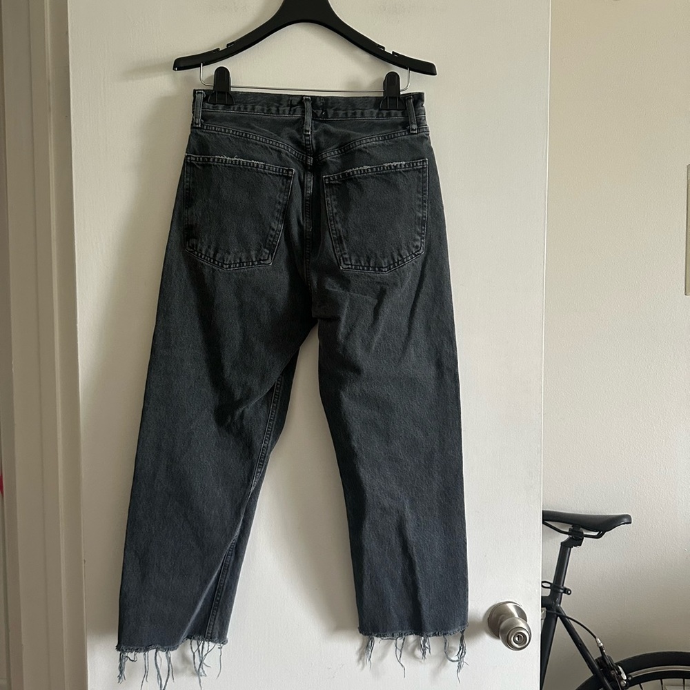 AGOLDE Denim Washed Black Raw Hem Straight Leg 90’s Jeans size 26 EUC - Picture 4 of 7